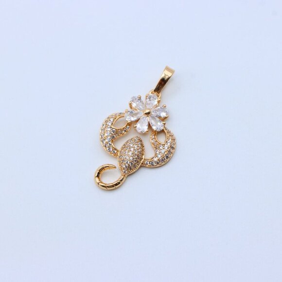 "Rose Gold Scorpio Pendant with Sparkling CZ and Floral Accent, XPPT1546 - Picture 10 of 13